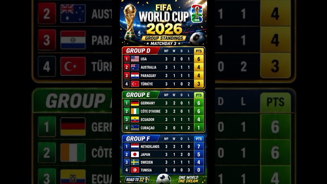 FIFA World Cup 2026 ⚽ Group D, E & F 🔥 Final Standings #fifa #shorts