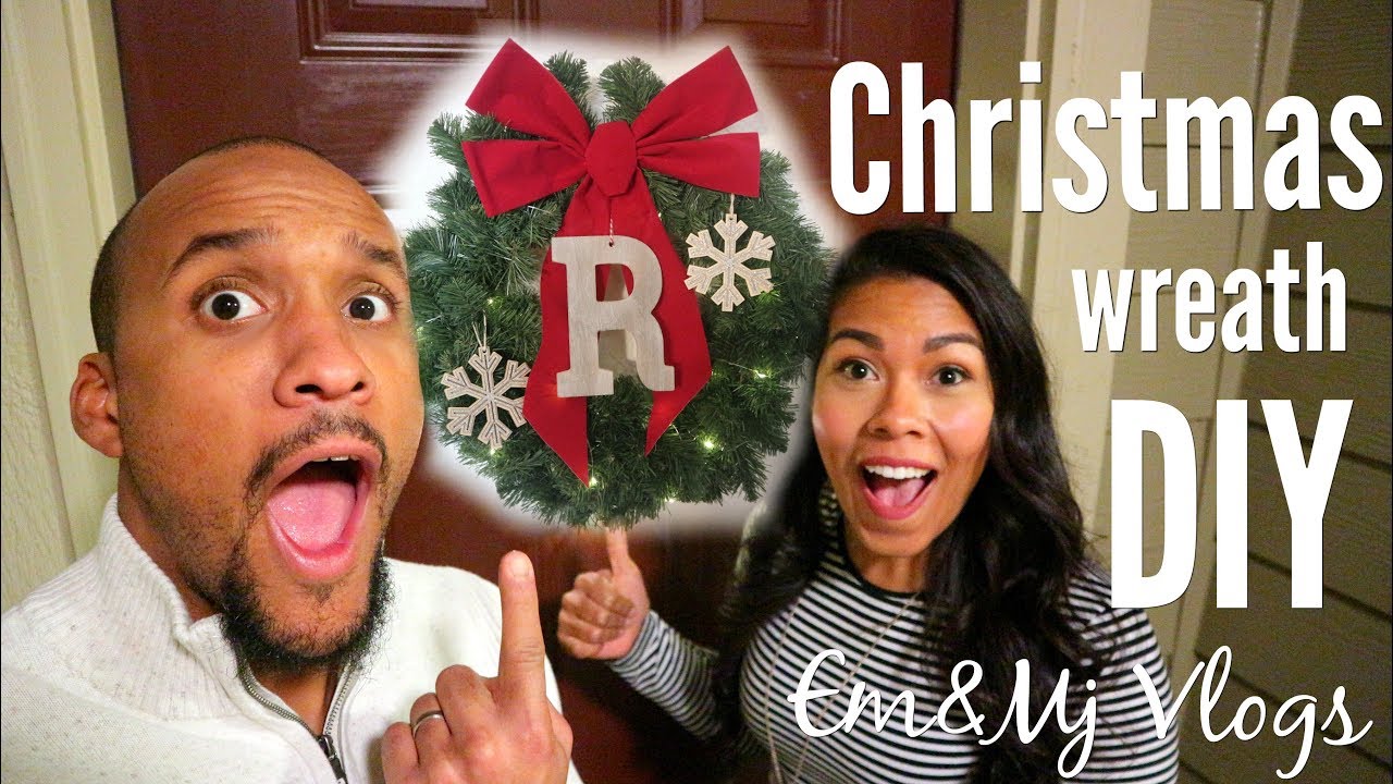 Shopping for Christmas decor  + DIY door wreath | Em & MJ vlogs
