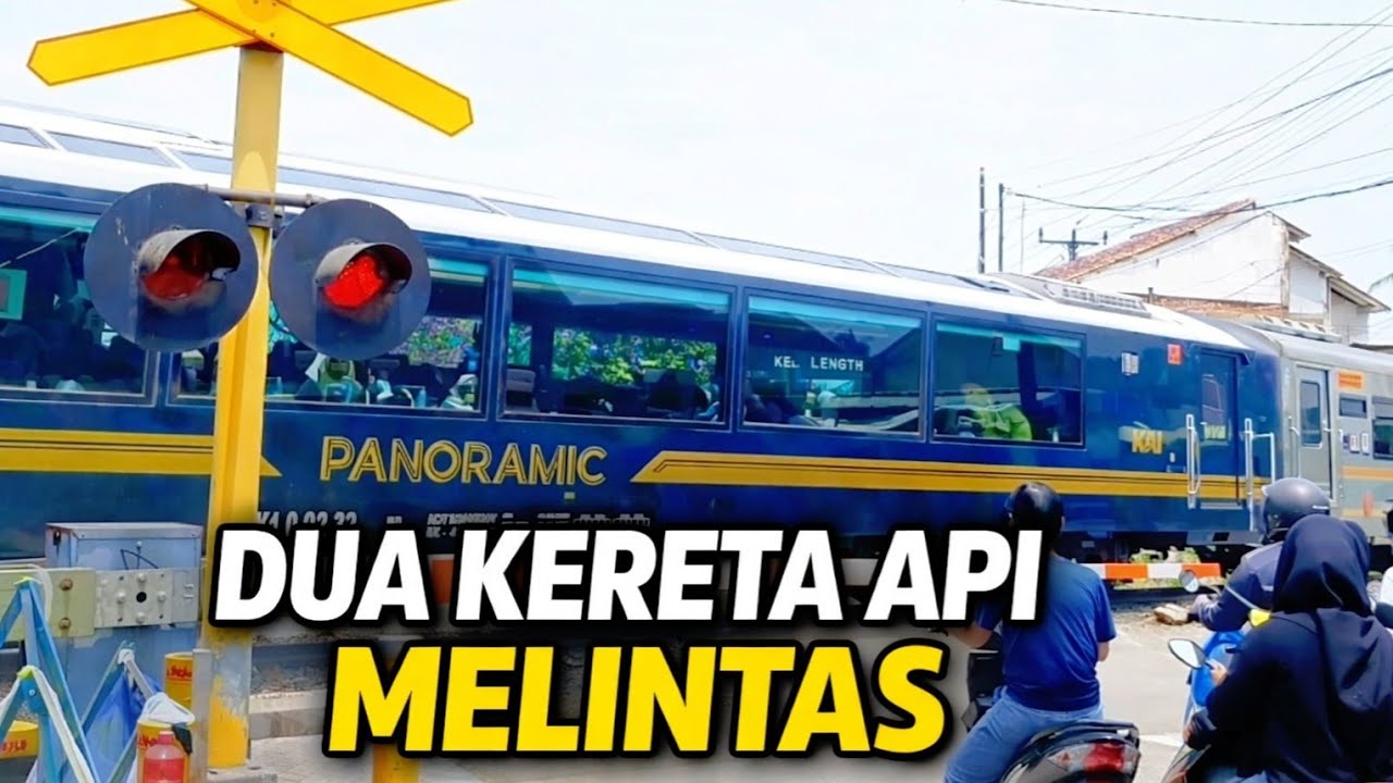 Dua Kereta Api Melintas di Perlintasan Garut | Palang Pintu & Lampu EWS Aktif