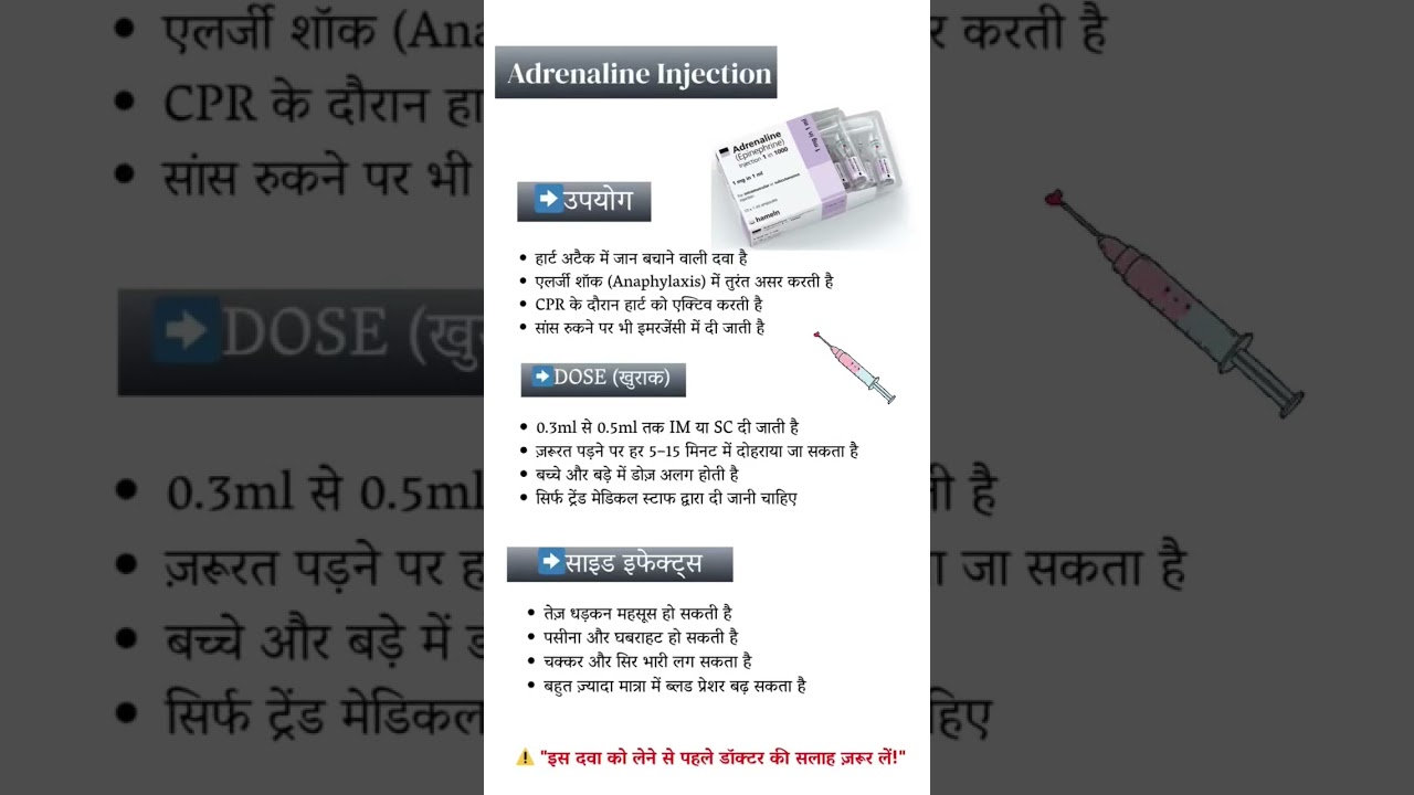 Adrenaline Injection 💉 | Uses | Dose | Side-effects| 