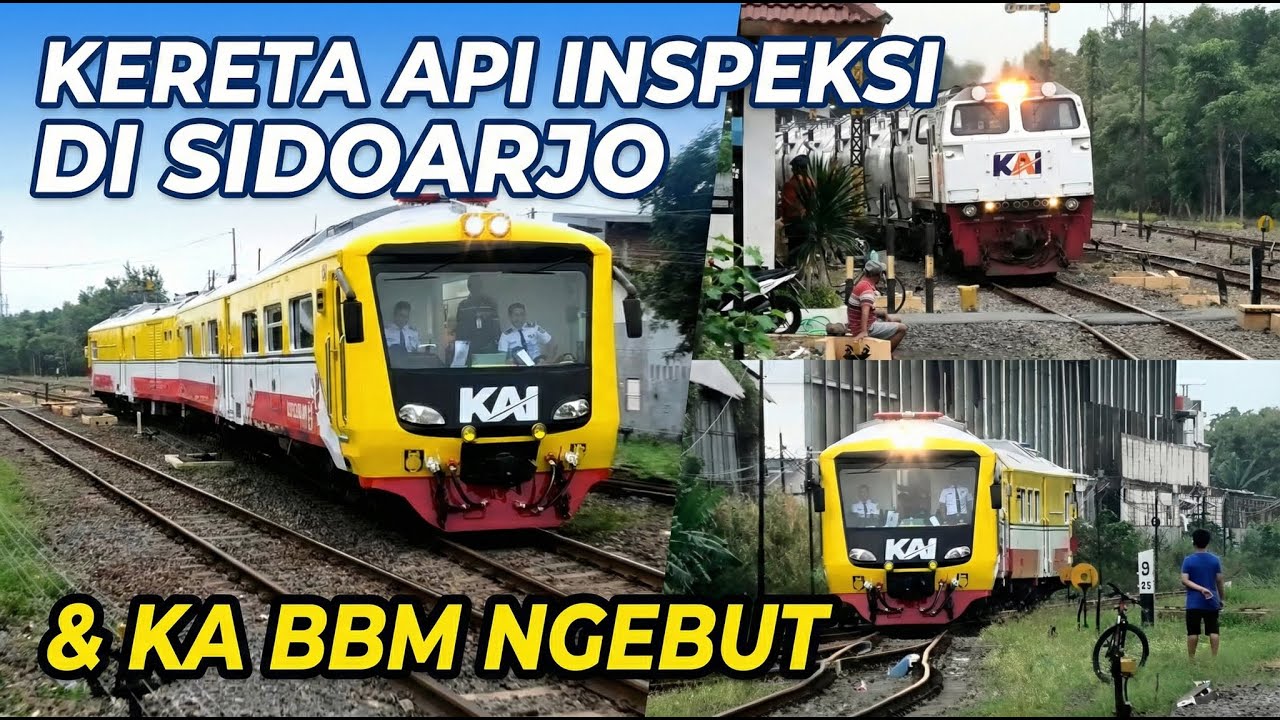 KERETA API INSPEKSI KUNING DAN KA BBM NGEBUT DI SIDOARJO