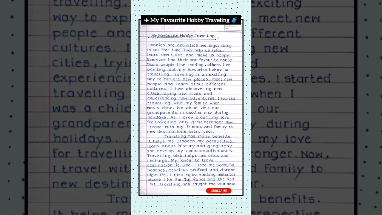✈️✈️My Favourite Hobby Traveling essay for students #shorts #myhobby #hobby
