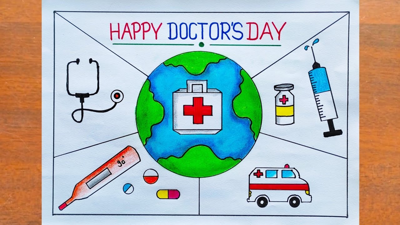 Doctor's Day Drawing/ National Doctors Day Poster Drawing Easy Steps/ National Doctor's Day Drawing