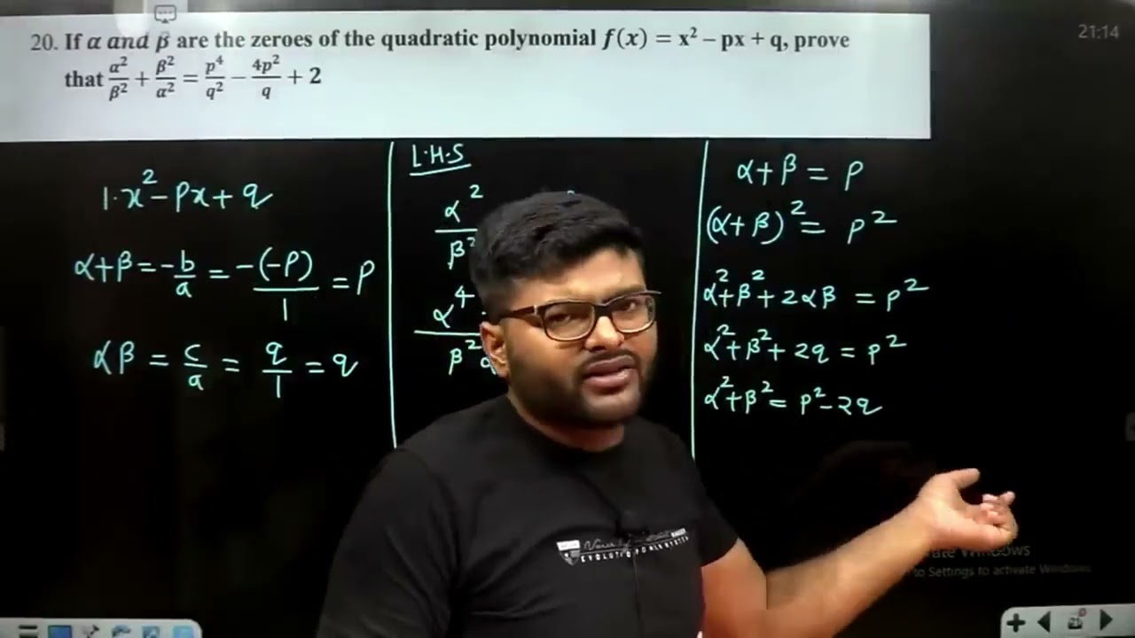 If α and β are the zeroes of the quadratic polynomial f(x)= x2 – px + q, prove that α^2/β^2 +β^2/α^
