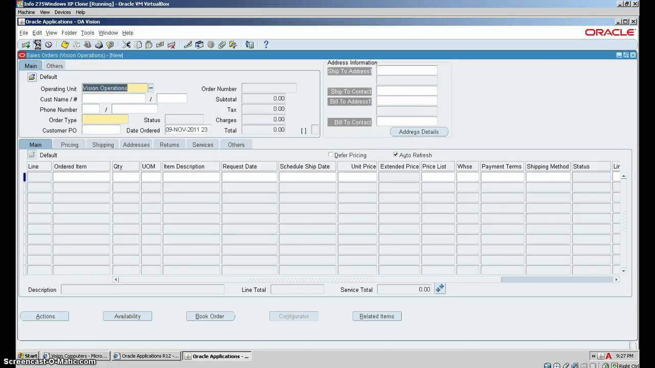 Oracle Order Entry (Create sales order Line)