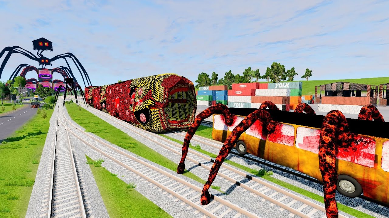 Cars Destruction Test with TRAIN EATER BUS EATER & HOUSE HEAD - BeamNG.Drive TEST 33 #beamngdrive