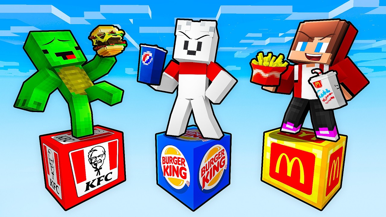 JJ vs Mikey vs Carrie: FASTFOOD ONE BLOCK BATTLE in Minecraft - Maizen
