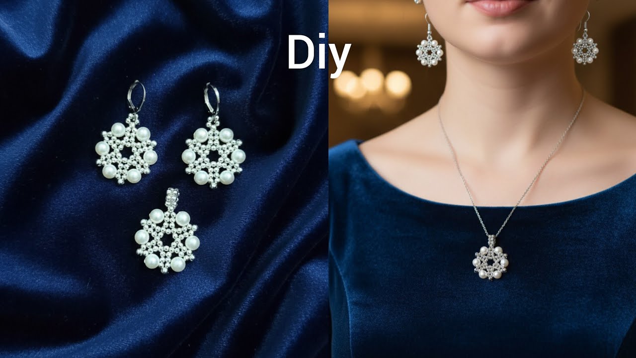 How to make pearl Earrings and Necklace at home // Diy earrings and pendant with pearls // 