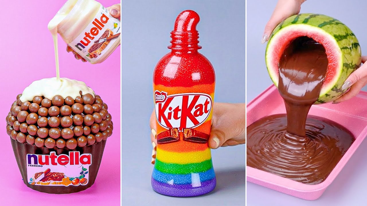 Tips Memanggang Yang Menakjubkan 🤤 Relax with chocolate Making Nutella & KitKat Rainbow Cake