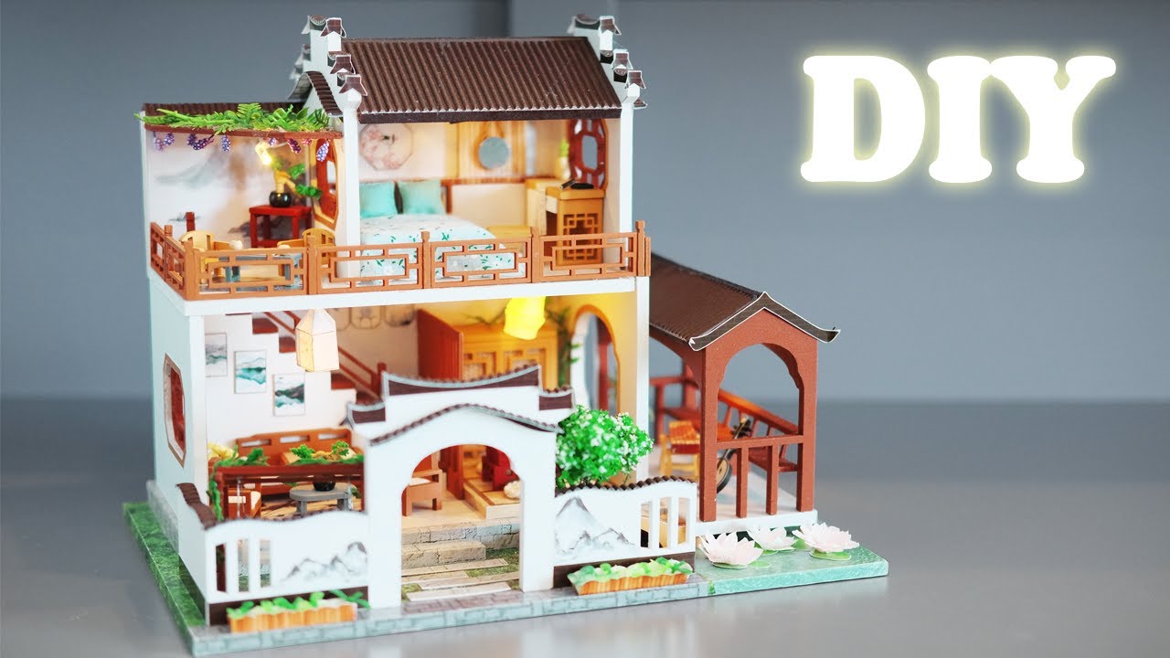 DIY Miniature Dollhouse Kit || Mansion Lotus Pond - Chinese Villa - Relaxing Satisfying Video