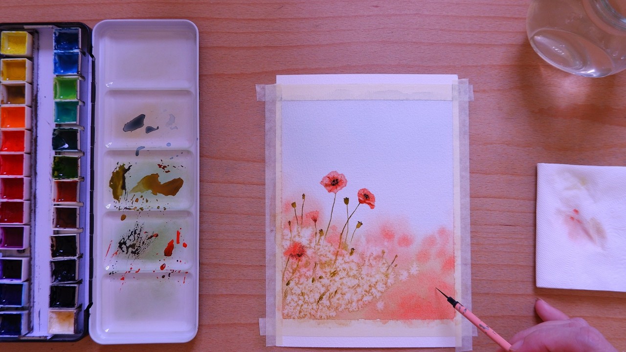 Easy Painting for Beginners / Flower Field In Watercolor