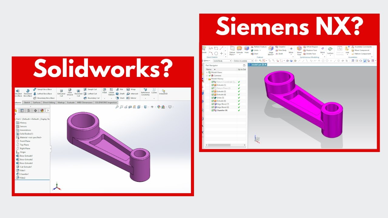 SOLIDWORKS vs SIEMENS NX | Modeling The Same 3D Part Using Different Techniques (Step-by-Step)