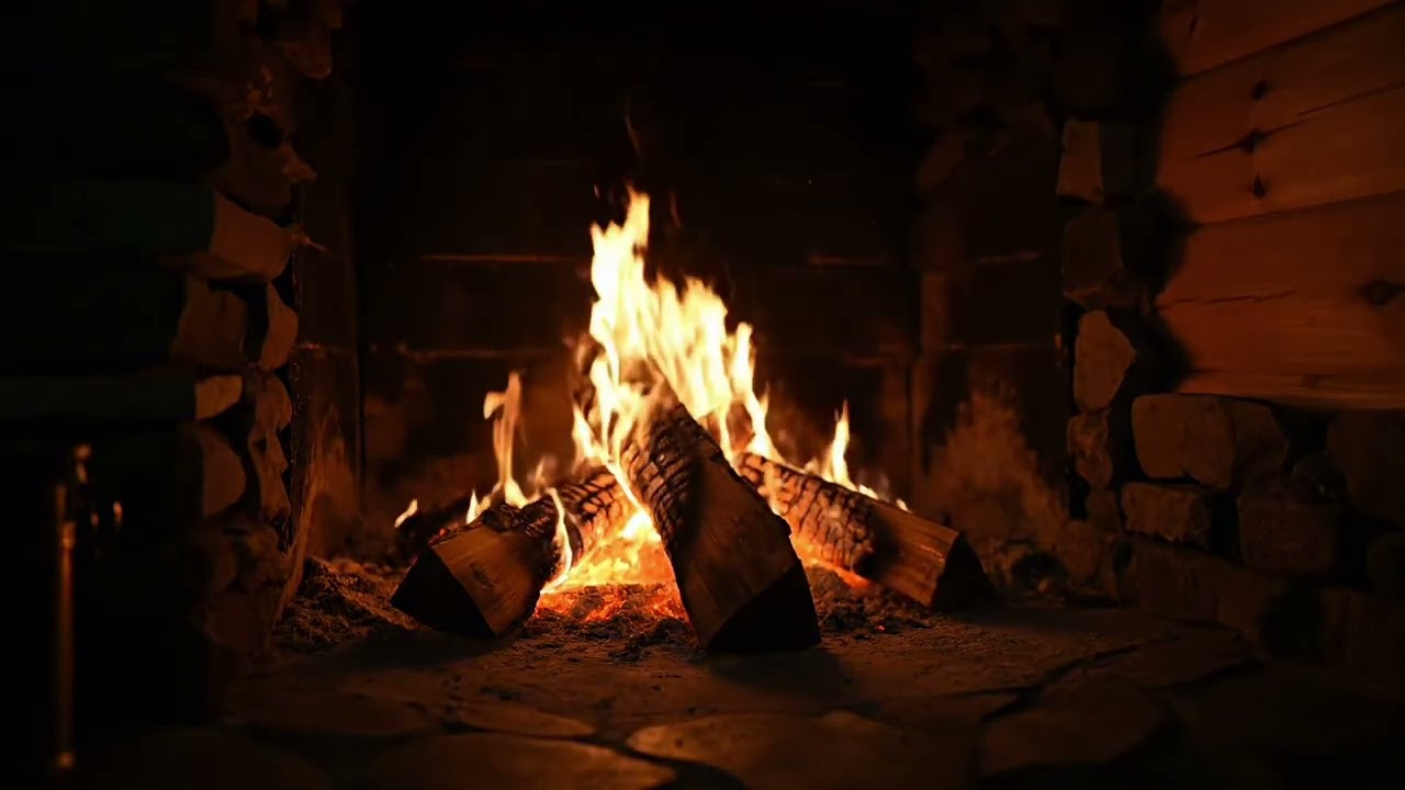 Fireplace with Crackling Fire Sounds – Cozy Winter Ambience 8 Hours