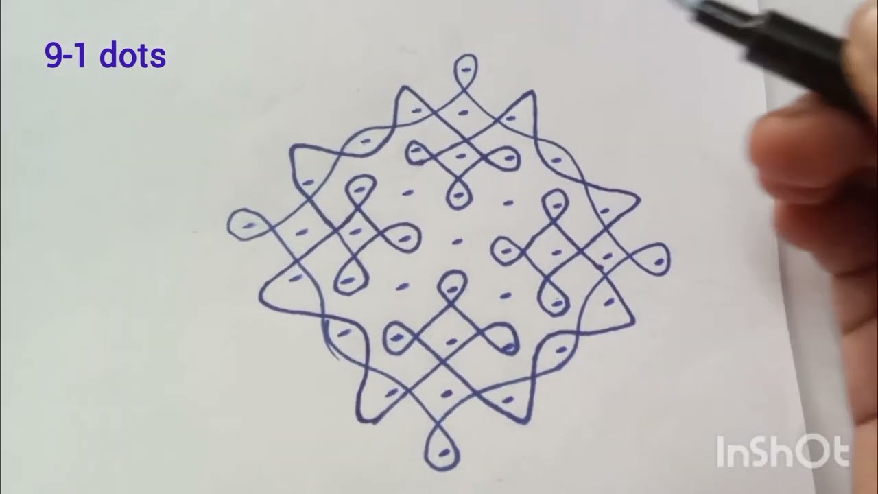 Simple sikku kolam designs with dots // 9 chukkala muggulu with dots // simple Friday kolam designs.