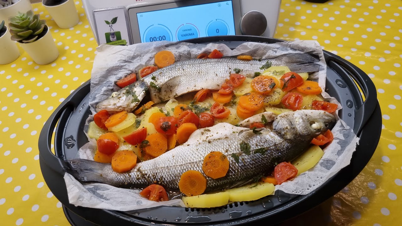 Spigole o branzini con verdure a varoma per bimby TM6 TM5 TM31 TM21