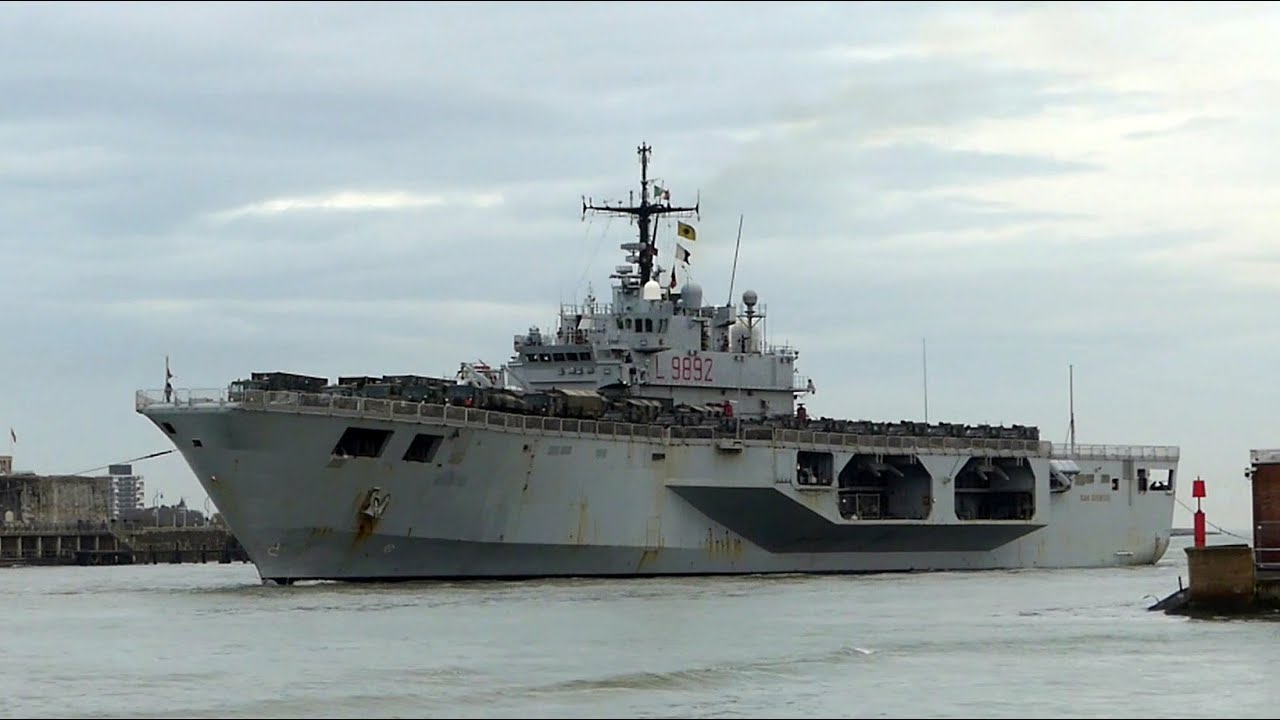 The Italian Navy ship San Giorgio coming into Portsmouth harbour. Thursday 15 February 2024