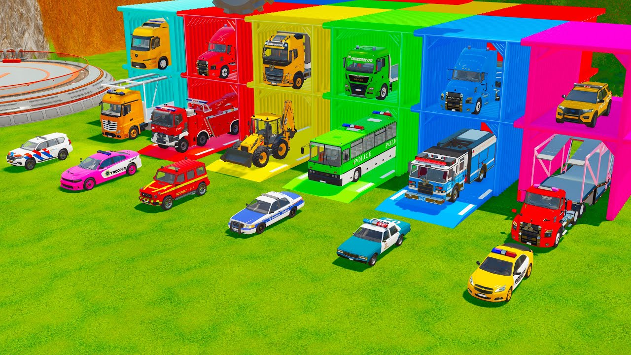 ALL POLICE CARS AND EMERGENCY VEHICLES, BACKHOE LOADER, FIRE TRUCK TRANSPORT TO GARAGE - FS22