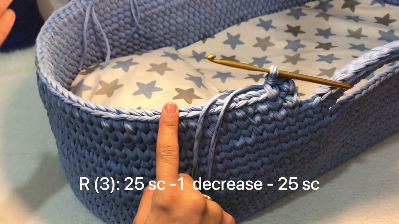 Crochet baby basket كروشيه سرير بيبي بقاعدة خشبية crochet landau bébé (part  2)