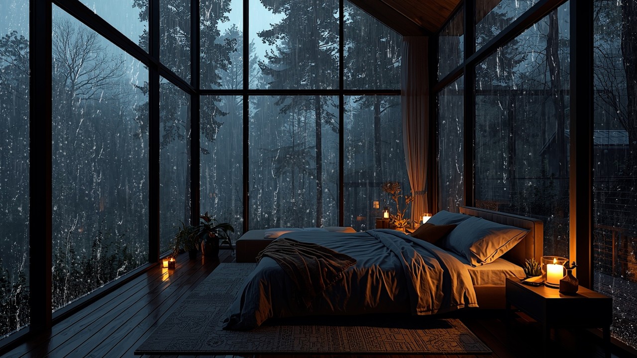 Thunderstorm and Rain in a Dark Cozy Room 🌧️ Calm Your Mind & Fall Asleep Fast