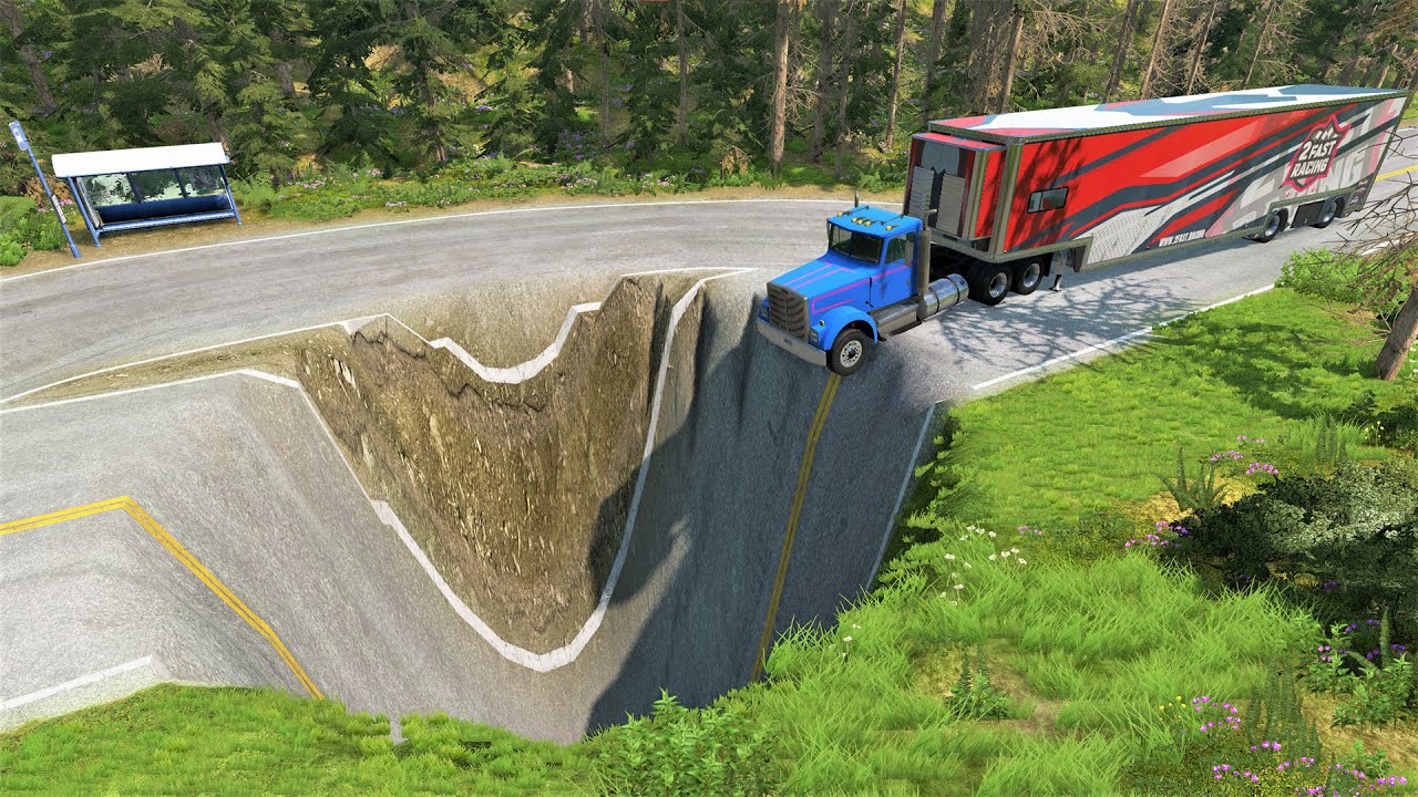 Cars vs Massive Potholes #1 - BeamNG.Drive
