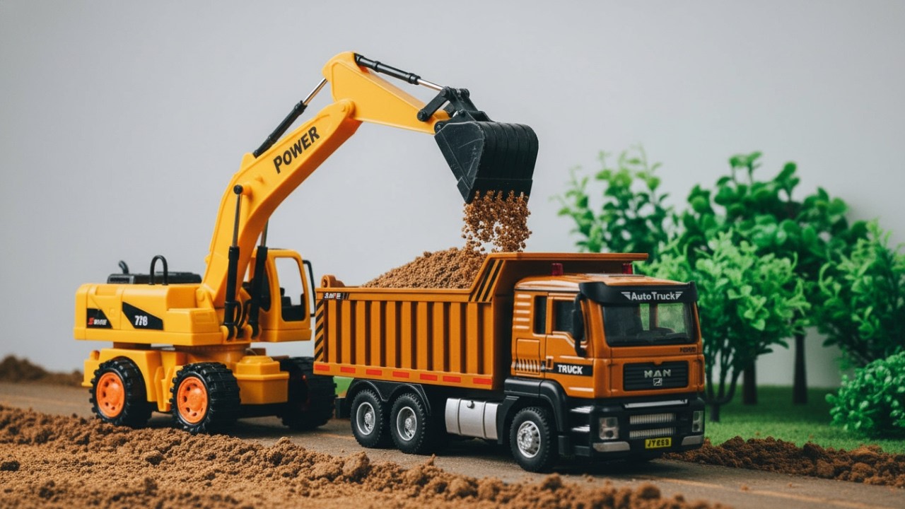 Dump Truck, Toy Cars & Excavator: Building a Sand Forest Road | Car for Kids