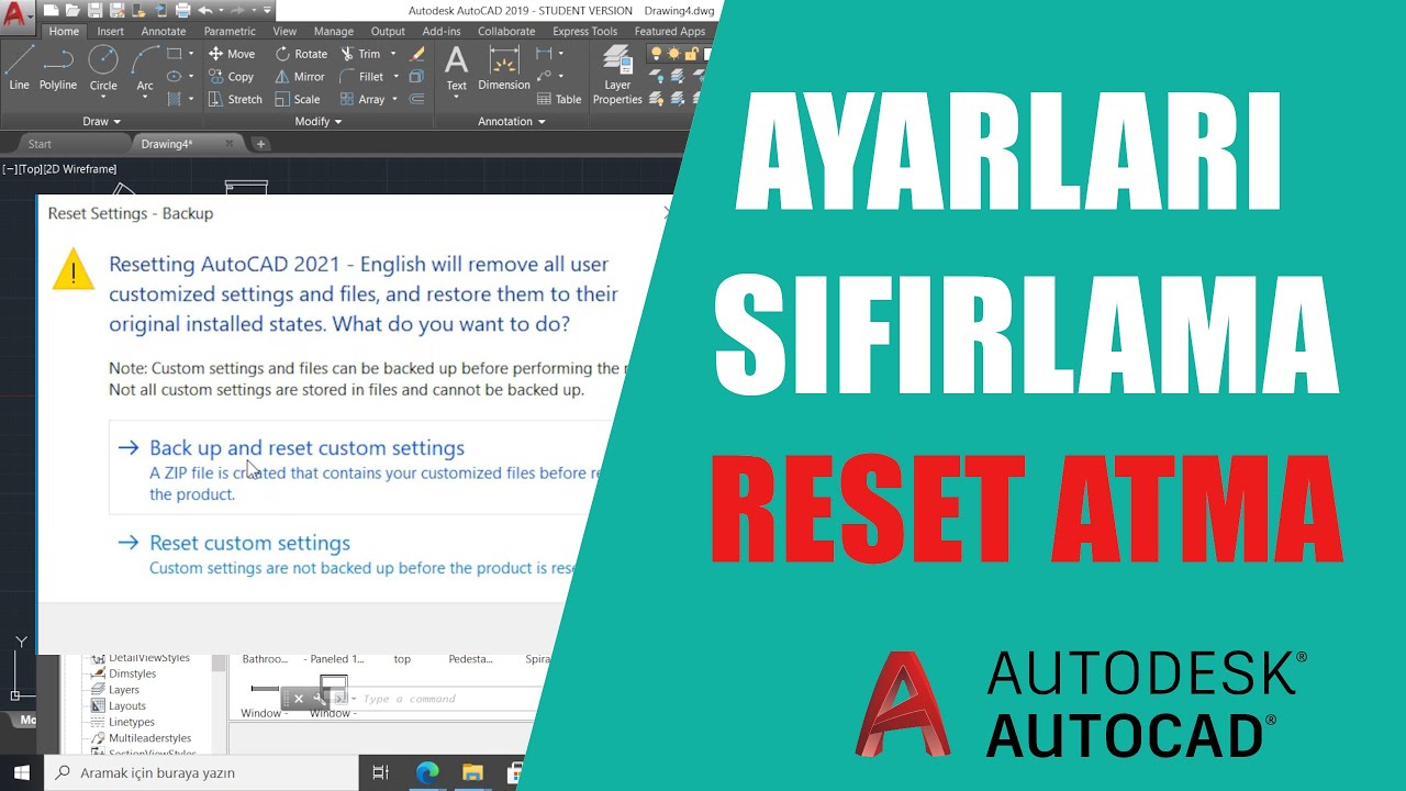 Autocad Ayarları Sıfırlama | Autocad Reset Atma