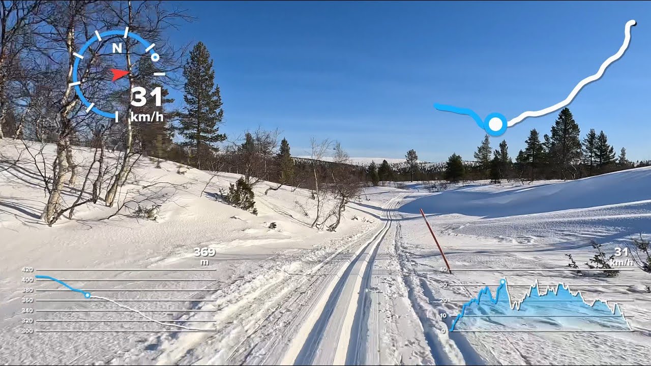 Vaarallinen lasku Lapissa murtomaasuksilla. Urho Kekkosen kansallispuisto, Vahtamapää.