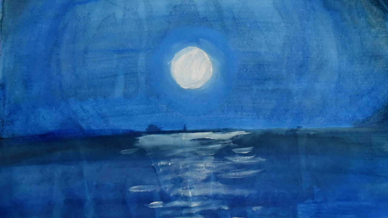Moon Reflection Painting | Realistic Moon Reflection Painting