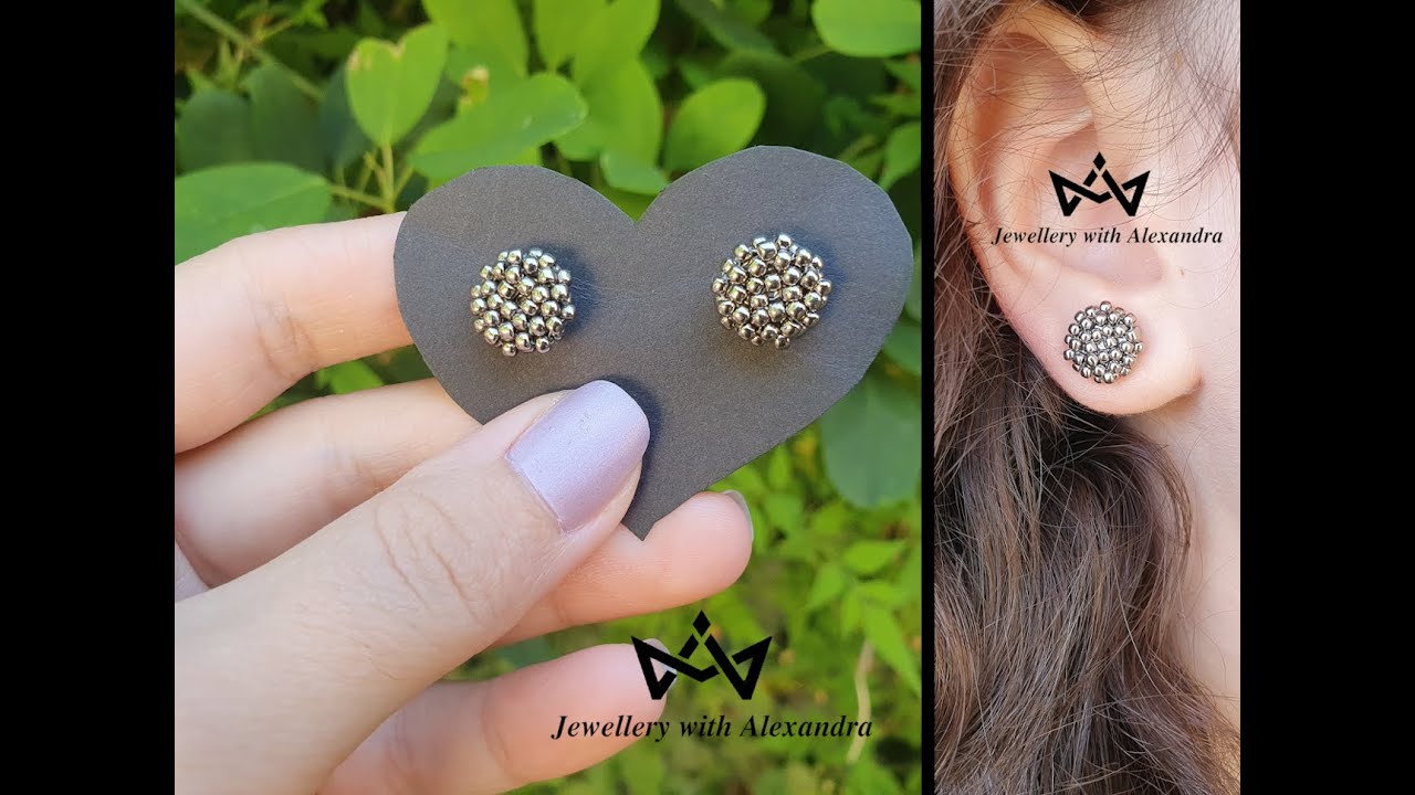 Серьги Мария ❤ Как сделать круглые серебряные серьги-гвоздики из бисера | украшения ручной работы