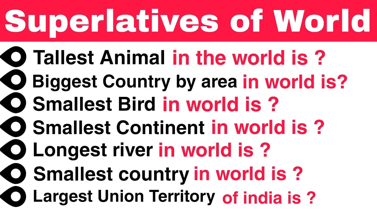 Superlatives of World MCQs | Superlatives in World | highest, biggest,tallest , smallest , deepest