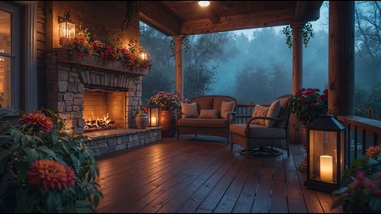 Cozy Rainy Evening Fireplace Ambience – Relaxing Music for Deep Sleep & Stress Relief