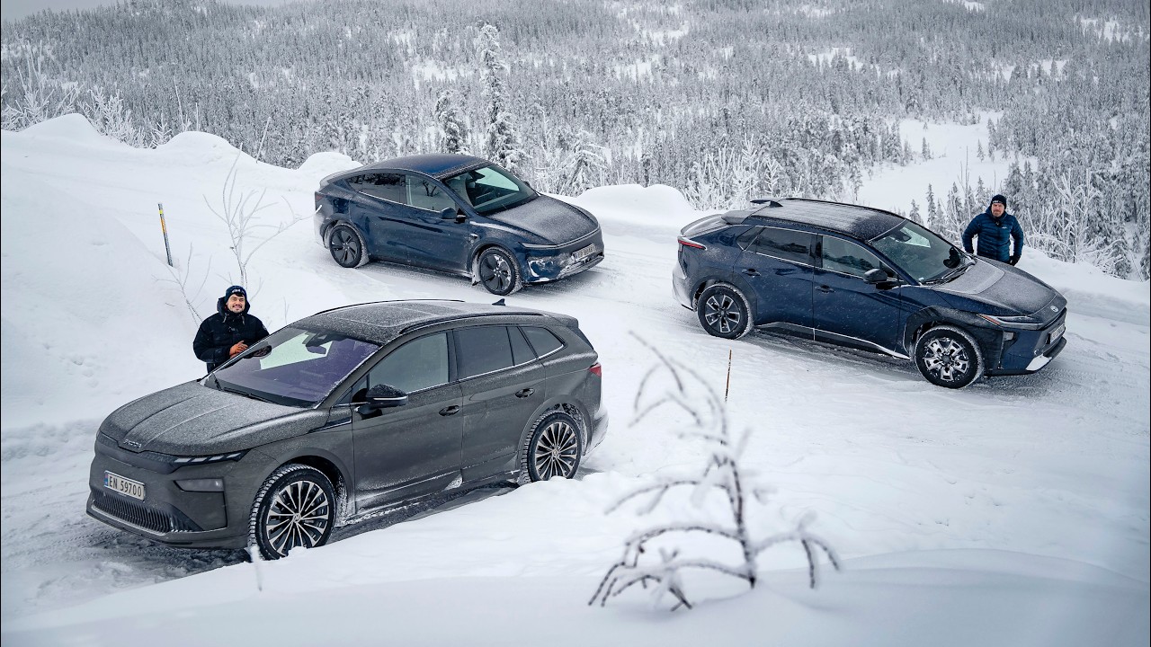 Skoda Enyaq, Toyota bZ4X og Tesla Model Y – hvilken er best om vinteren?