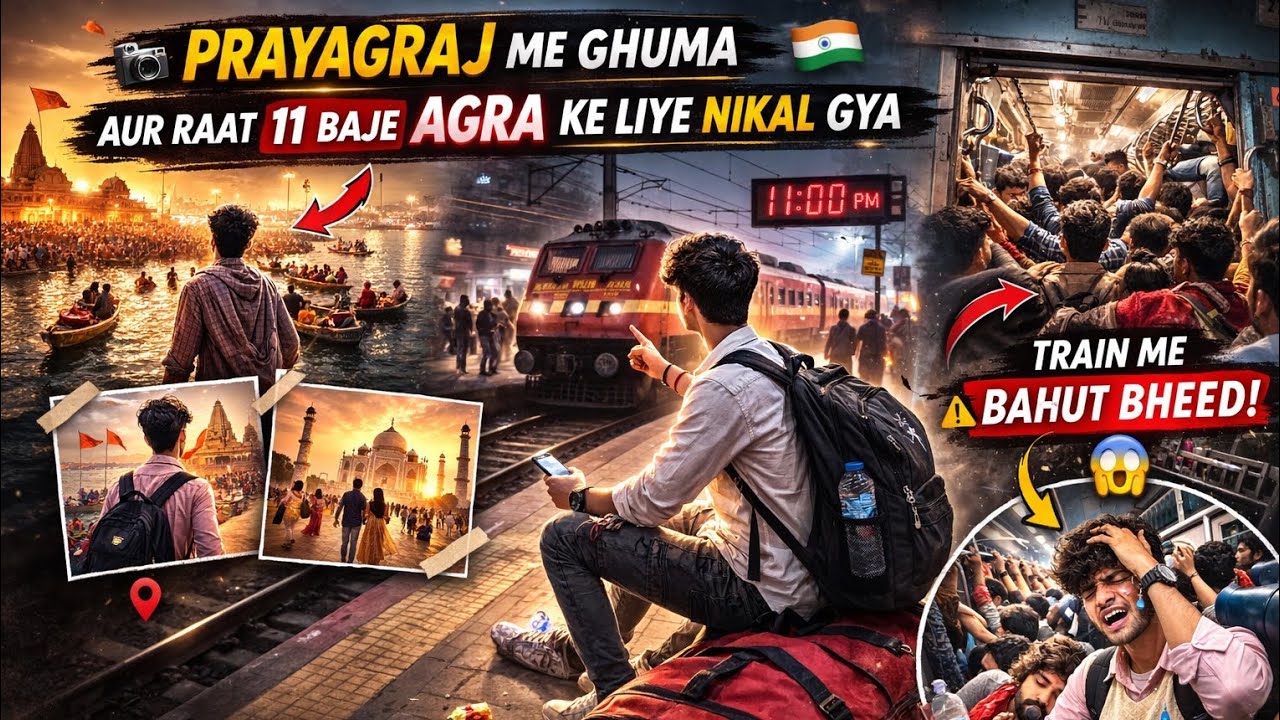 Prayagraj Ghuma Aur Raat 11 Baje Agra Ke Liye Nikla 😱 | Train Me Bahut Bheed! DAY 02