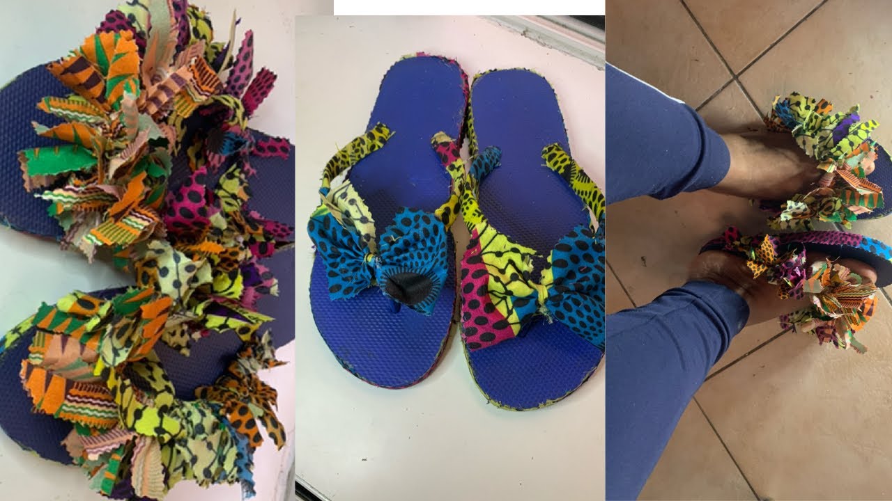 DIY SLIPPERS WITH AFRICAN FABRIC// Summer Fashion|| from flip flop fluffy