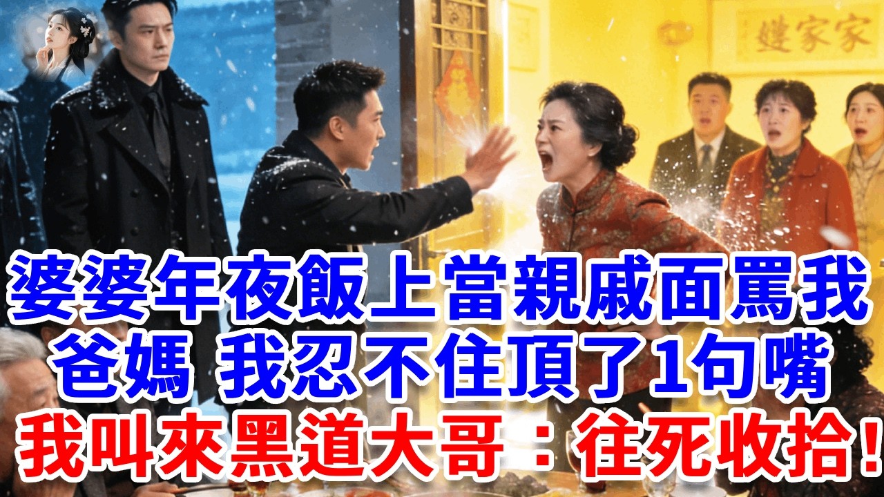 婆婆年夜飯上當親戚面罵我爸媽，我忍不住頂了一句嘴，丈夫把我按在桌上暴打，我沒鬧 凍結婆家5張親屬卡，叫來黑道大哥：往死收拾！#詩涵講故事#為人處世#生活經驗#情感故事#晚年哲理#說故事#完結文#原創