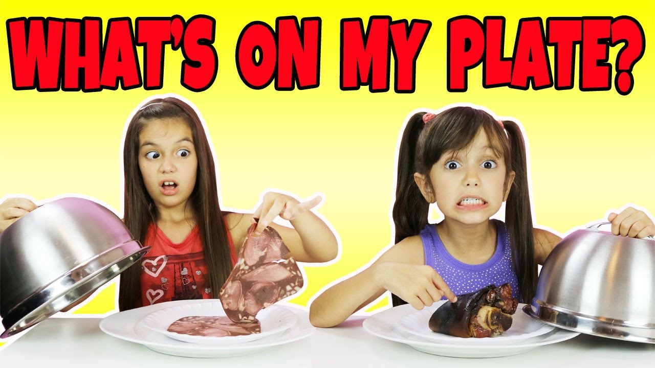 WHAT'S ON MY PLATE CHALLENGE! Kids Taste Weird Food | Emily and Evelyn