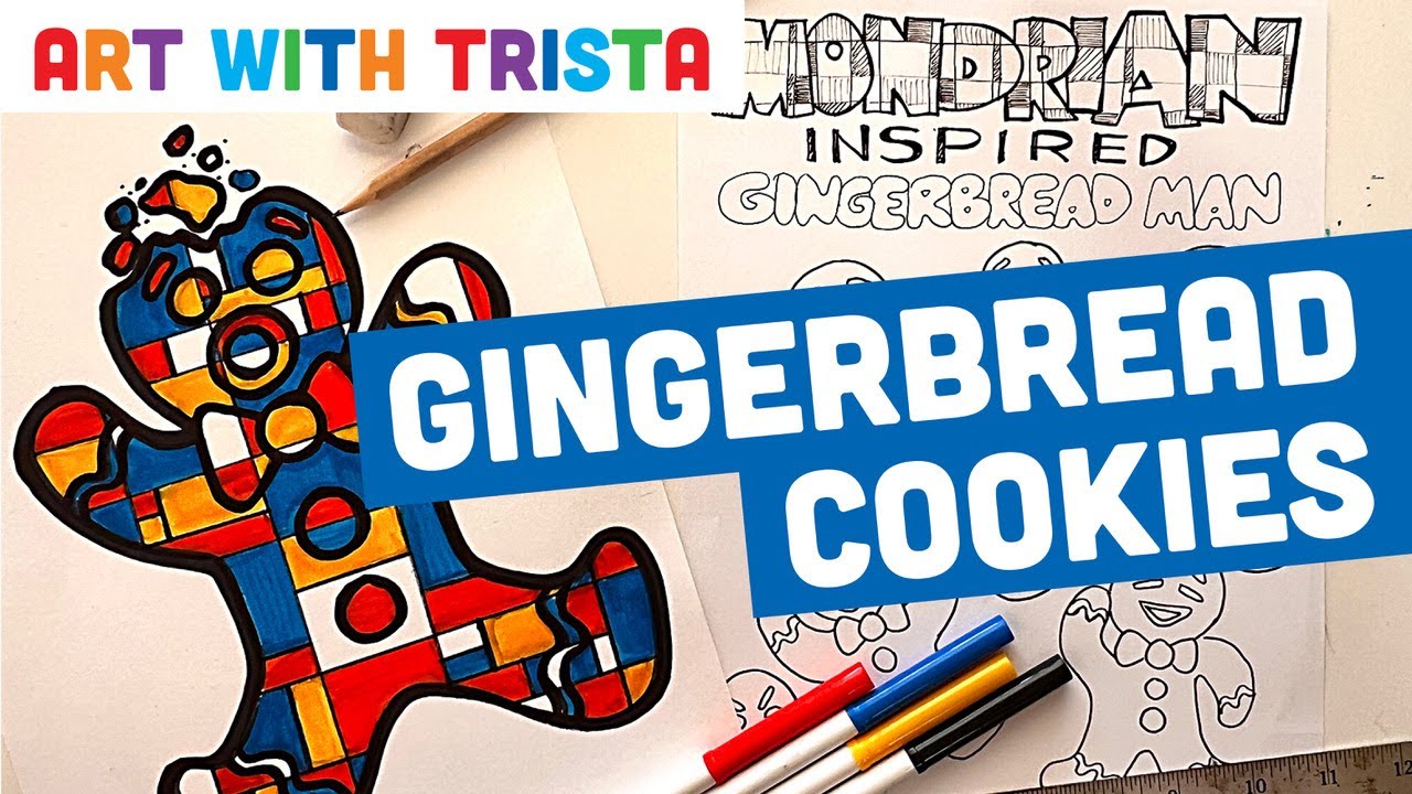 Abstract Gingerbread Man Cookie Drawing Lesson Inspired by Mondrian - Art With Trista