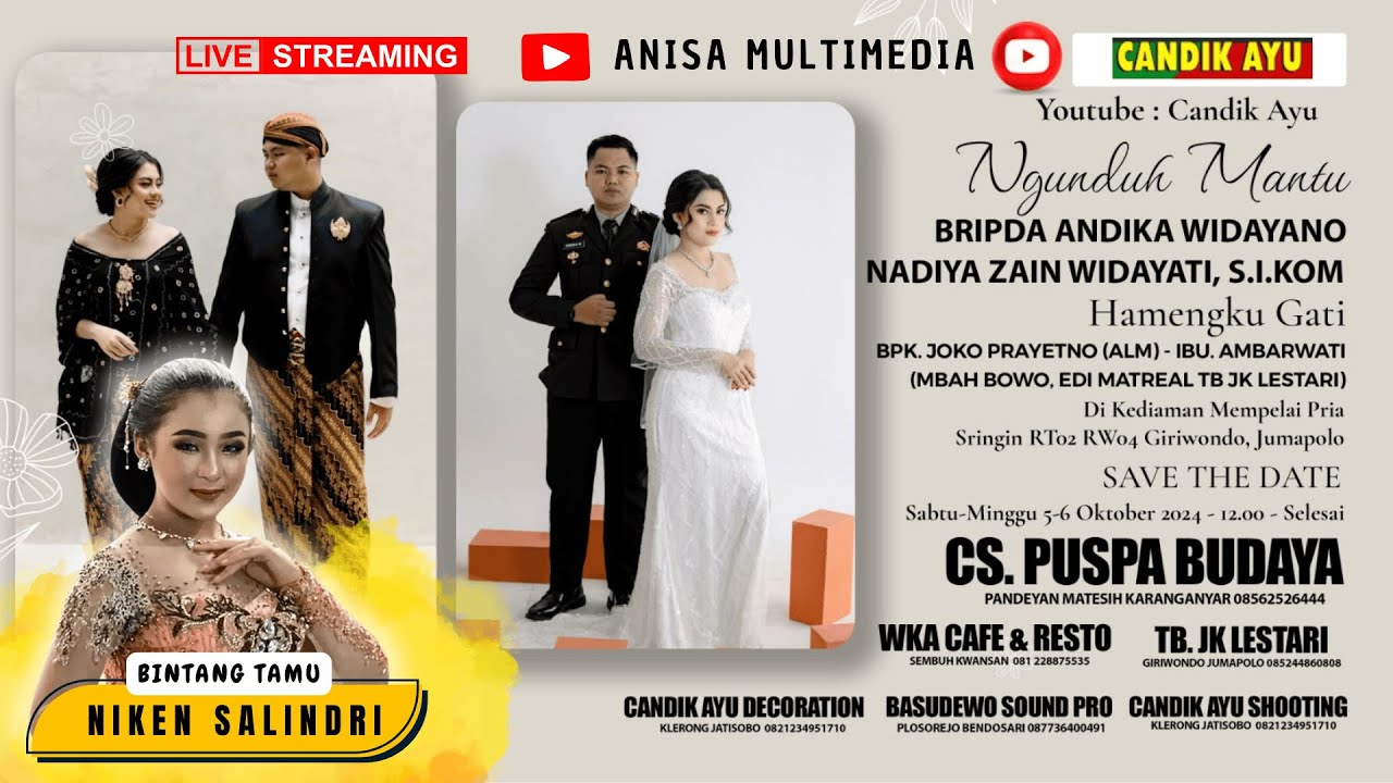 LIVE  NIKEN SALINDRI CS. PUSPA BUDAYA || THE WEDDING  BRIBDA ANDIKA  DNG NADIYA , SRINGIN 6 OKT 2024