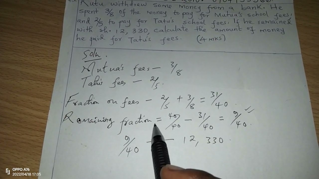 FRACTIONS. WORD PROBLEMS INVOLVING FRACTIONS