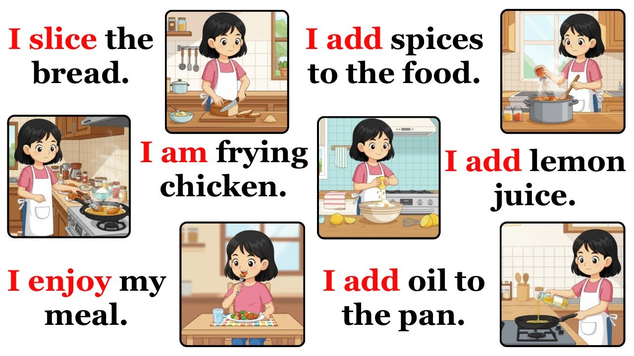 100 English Cooking Sentences | Learn Daily Kitchen English with Kids | English Speaking