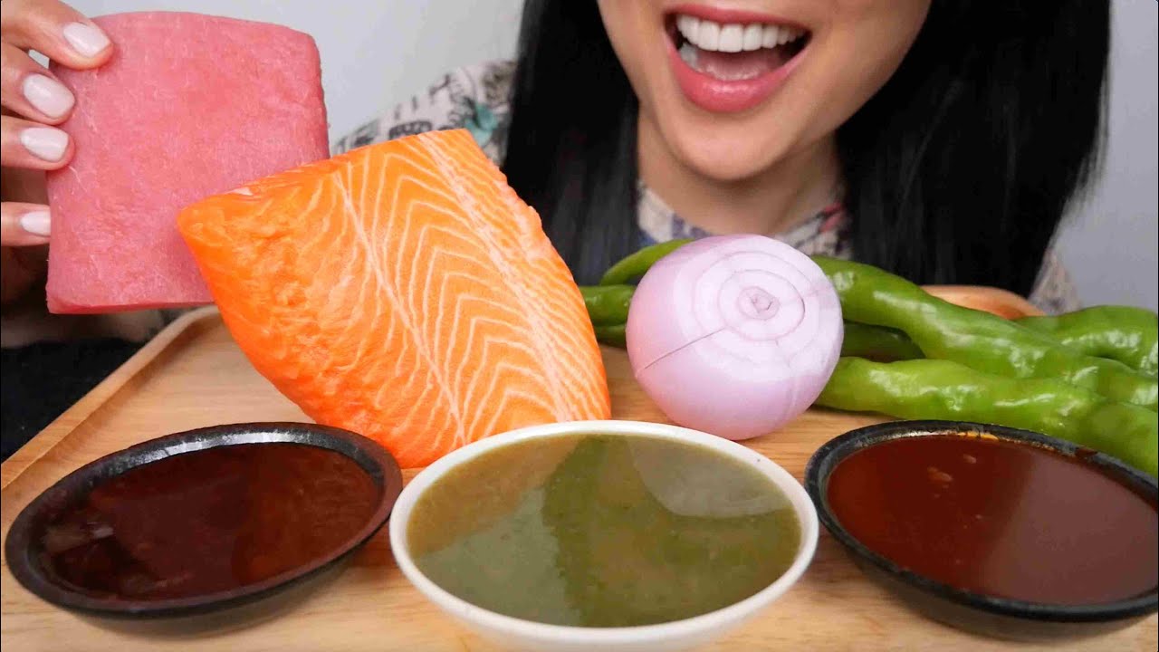 SALMON + TUNA SASHIMI SLAB (ASMR EATING SOUNDS) LIGHT WHISPERS | SAS-ASMR