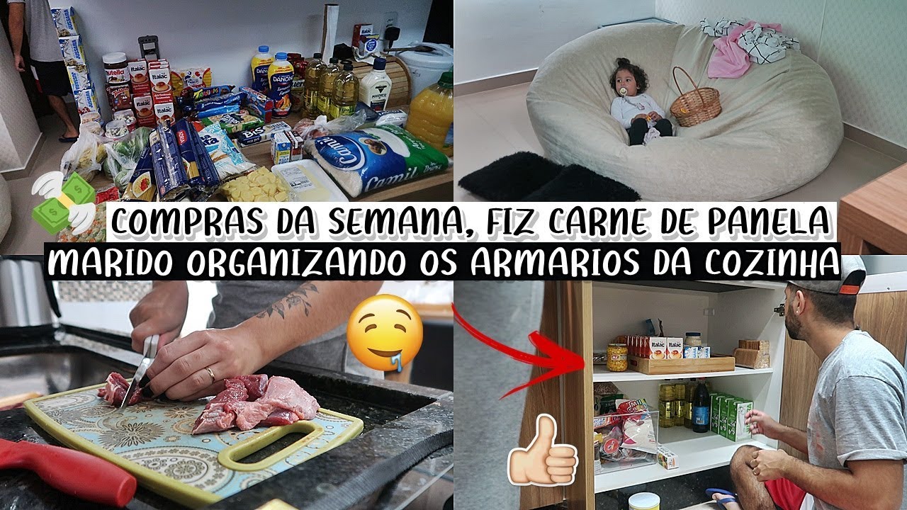 COMPRAS DA SEMANA, FIZ CARNE DE PANELA | MARIDO ORGANIZANDO OS ARMÁRIOS DA COZINHA