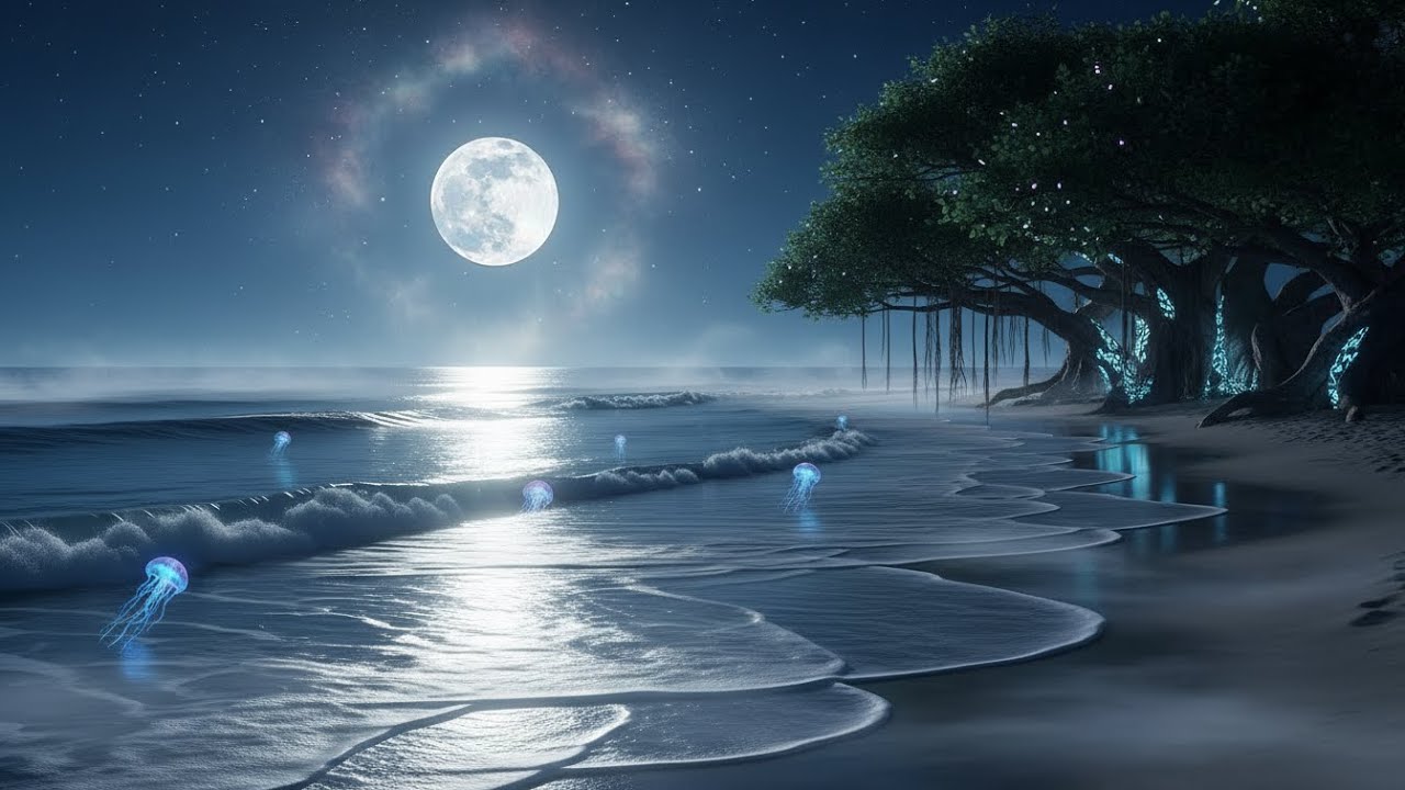 Moonlit Ocean Waves at Night | Deep Relaxation, Stress Relief and Peaceful Sleep Ambience