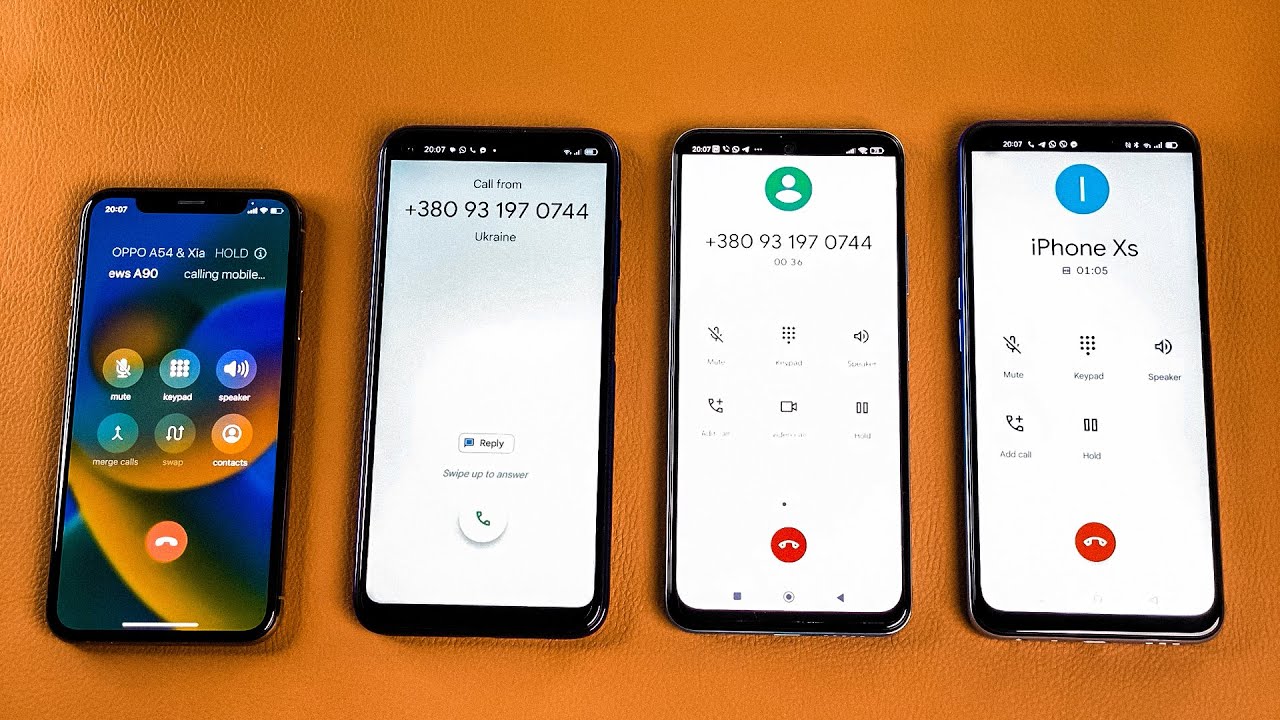 Xiaomi RN11 + OPPO A54 + Blackview A90 + iPhone XS Voice Conference Incoming Call