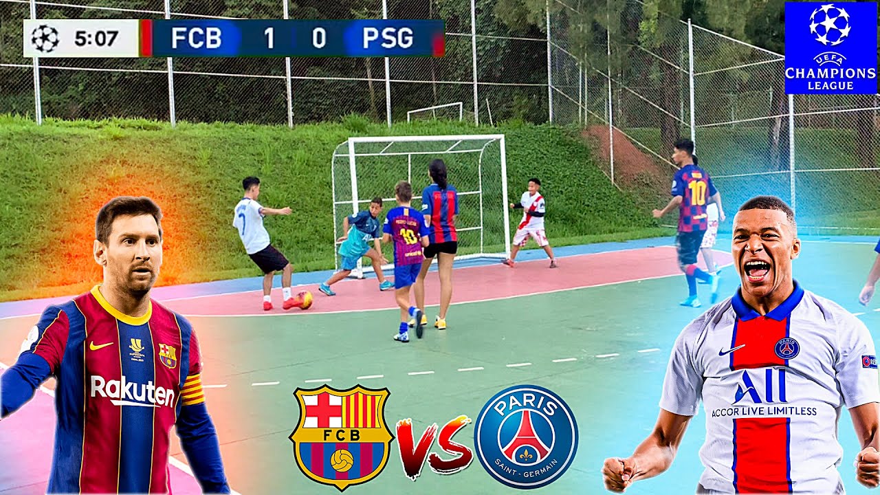 UEFA CHAMPIONS LEAGUE PSG vs BARCELONA JOGO 5 vs 5 DESAFIOS DE FUTEBOL ‹ Rikinho ›