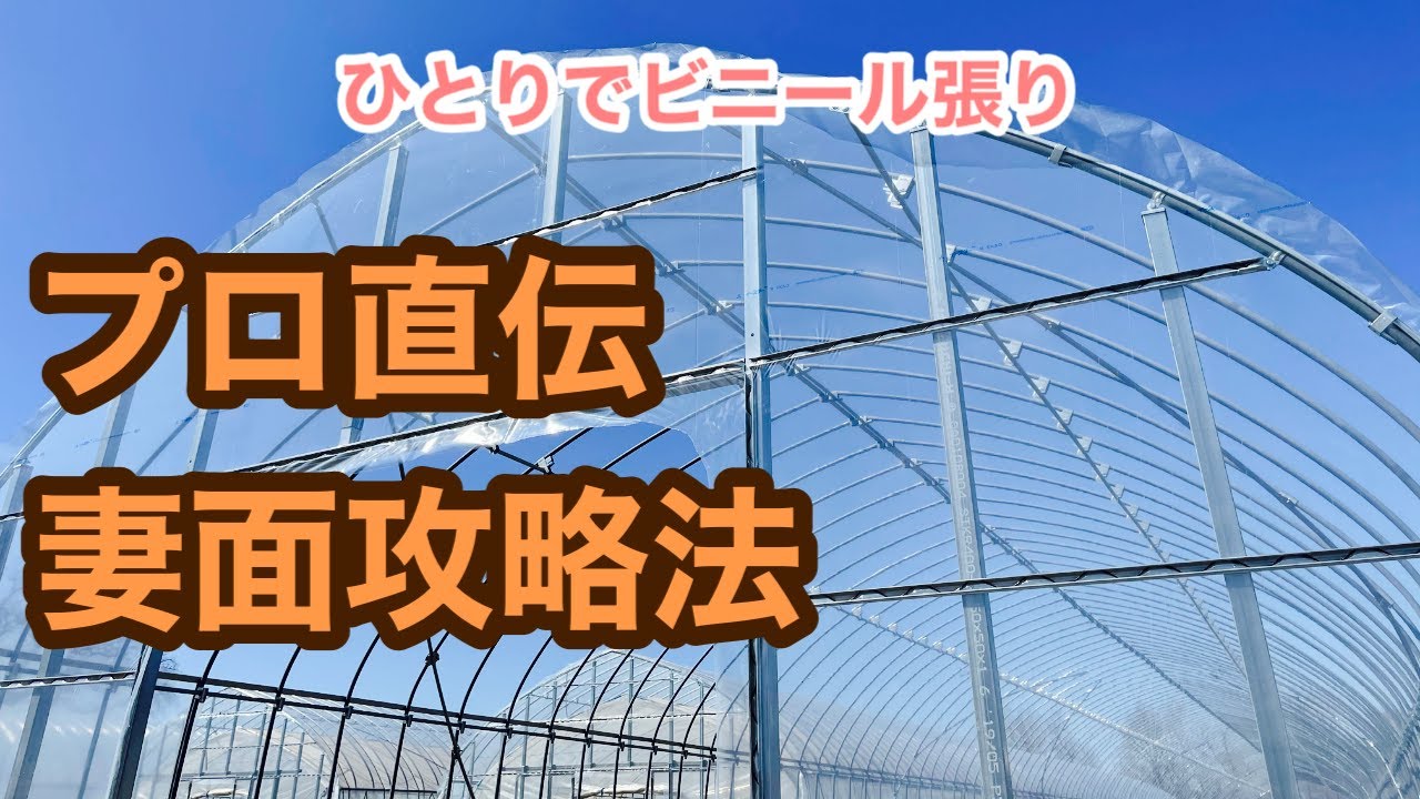 【ビニールハウス建て】巨大一枚ビニールを妻面にキレイに張る！