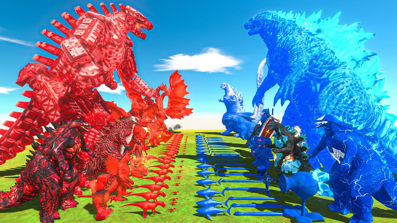Team Red + Mechagodzilla vs Thermo Godzilla + Team Blue - Animal Revolt Battle Simulator