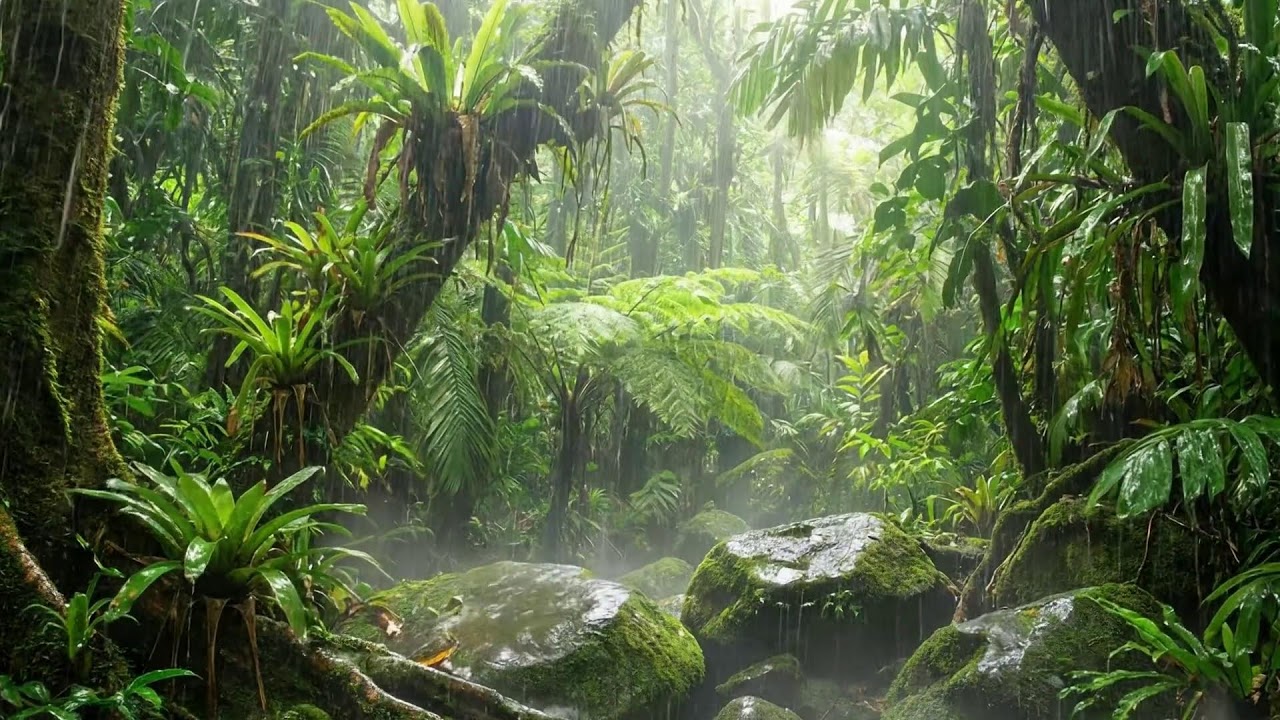 Tropical Forest Rainfall And Light Piano Harmony For Calm Focus, Rest, And Meditation