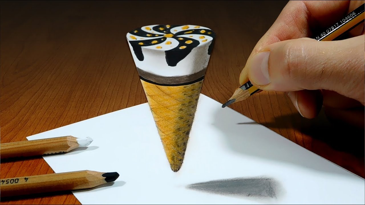 3D Trick Art on Paper   Ice Cream   Optical Illusion