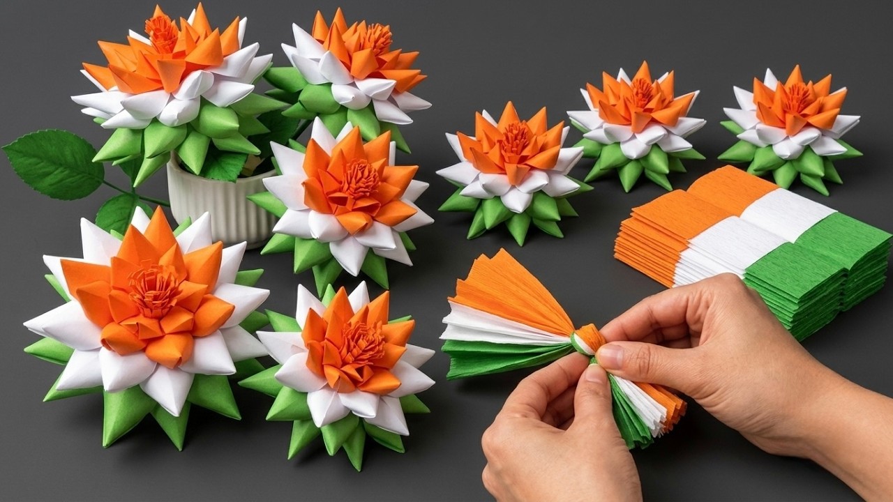 How to Make Tricolor Flower with Paper | Beautiful Independence Day Craft